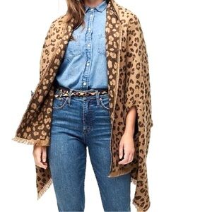 J. Crew reversible Poncho Cape One Size Brown Tan Leopard Print NEW NWT